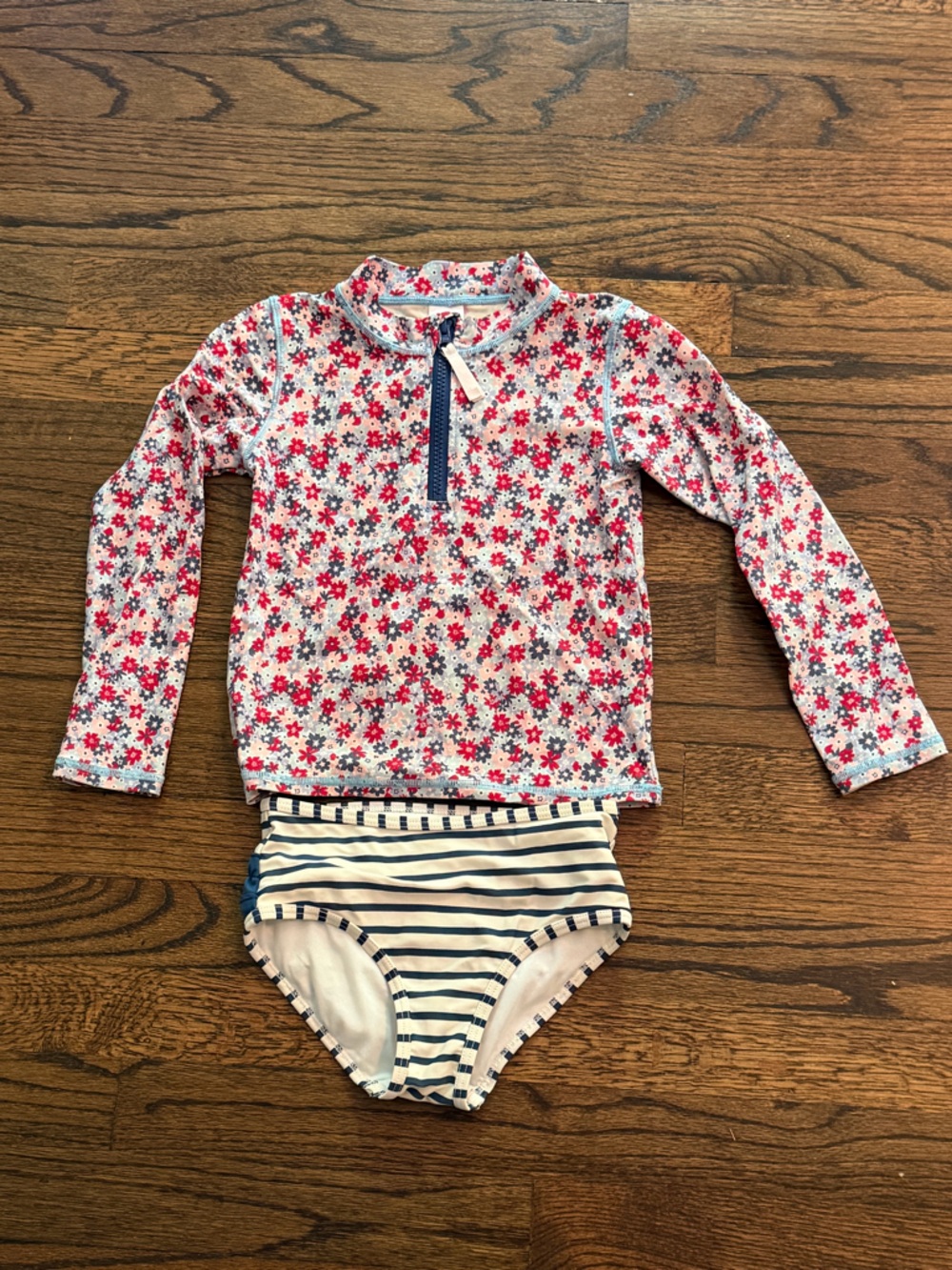 Girls Floral Rash Guard Set with Striped Bottoms